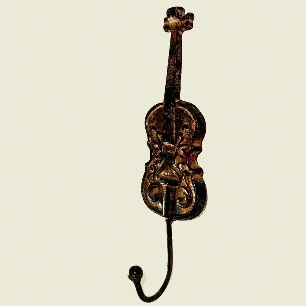 Vintage Cast Iron Violin Wall Hook – Rustic Bronze Patina – Music Room Decor